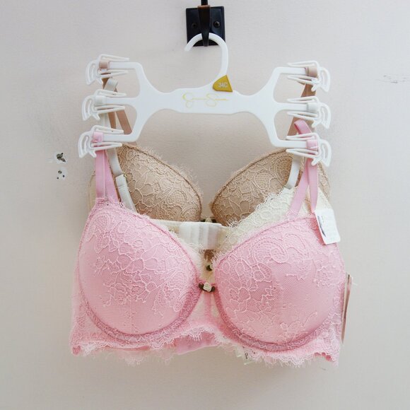 Jessica Simpson 3-Pack Lace Push up Bras Set Eyelash Pink Cream Beige (34C) NWT! - Picture 1 of 10